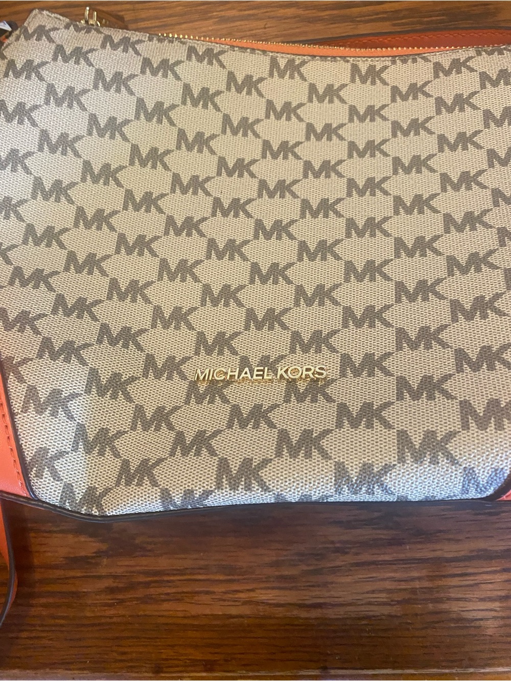 Michael Kors Beige/Tan Signature Messenger with Orange Trim